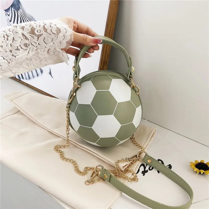 Soccer Shaped Handbag with Top Handle Gold Chain Strap Trendy Novelty Crossbody Purse  Sport Mini Shoulder Bag for Daily Use