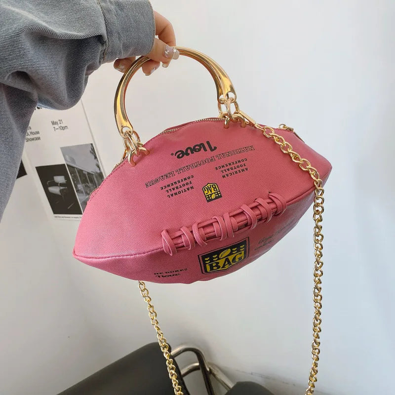 Fashion American Football Crossbody Bags for Women Pu Leather Unique Handbag Design Novelty Vacation Beach Travel Shoulder Bag