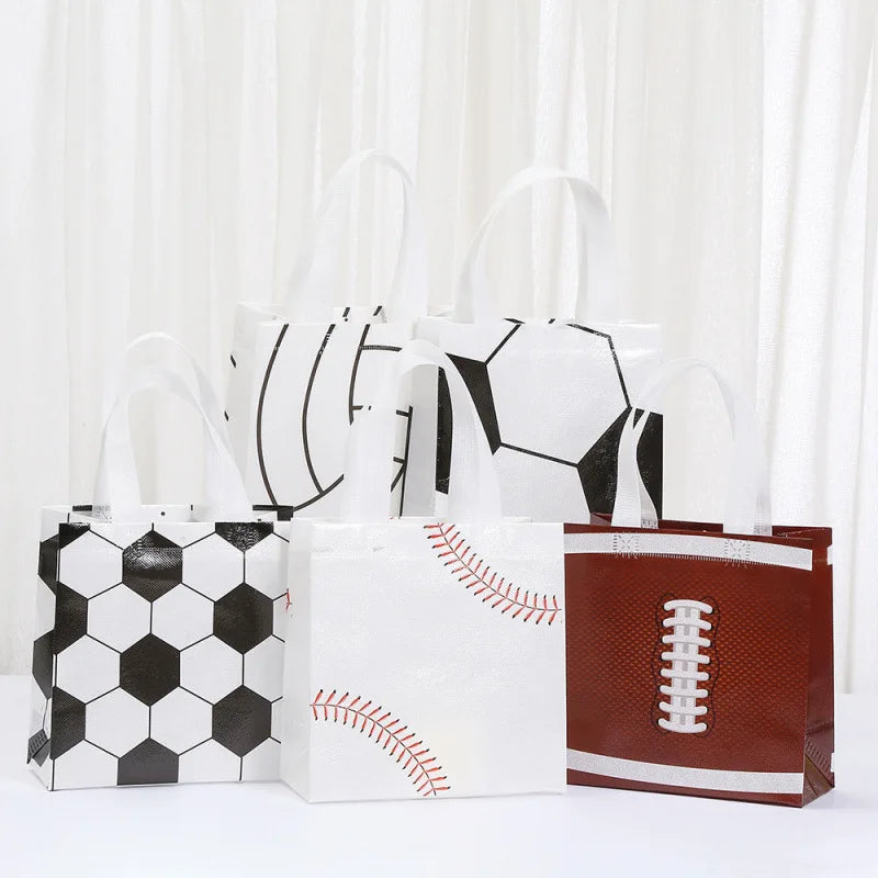 12/24pcs Non-woven Gift Bags Soccer Baseball Basketball Football Print Bags Kids Birthday Party Favor Treat Bags For Sports Fans