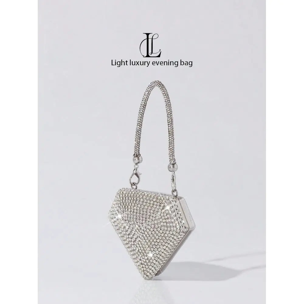 Vintage Crystal Studded Mini Heart Shaped Makeup Bag, Elegant Lady Clutch Purse, Shoulder Bag, Coin Purse, Chain Bag, Handbag,