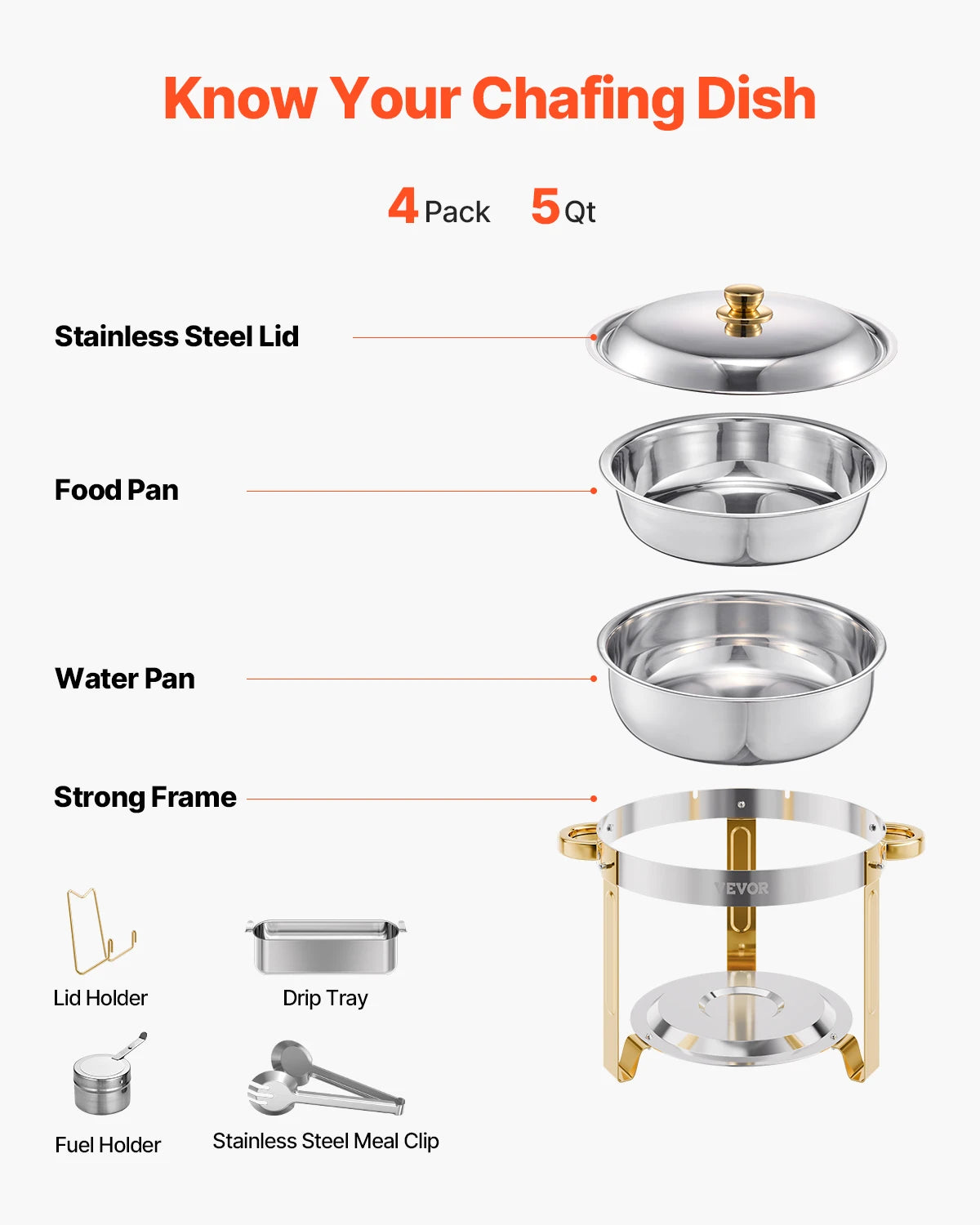 SucceBuy Stainless Steel Chafing Dish Buffet Set With Four Pans