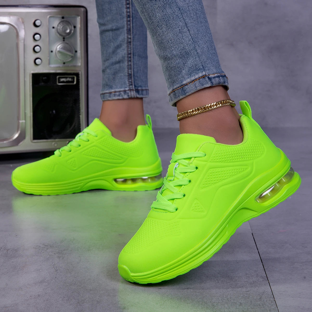 Women Air Cushion Walking Sneakers Breathable Upper Lace Up Lightweight