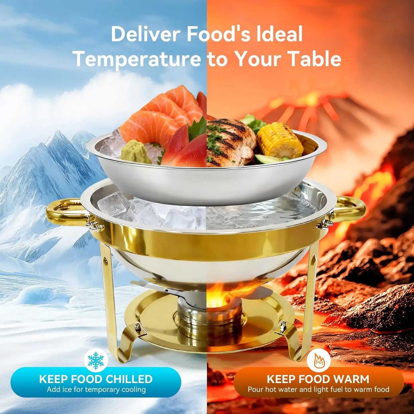 Chafing Dish Buffet Set Four Pack Stainless Steel Round Warmers