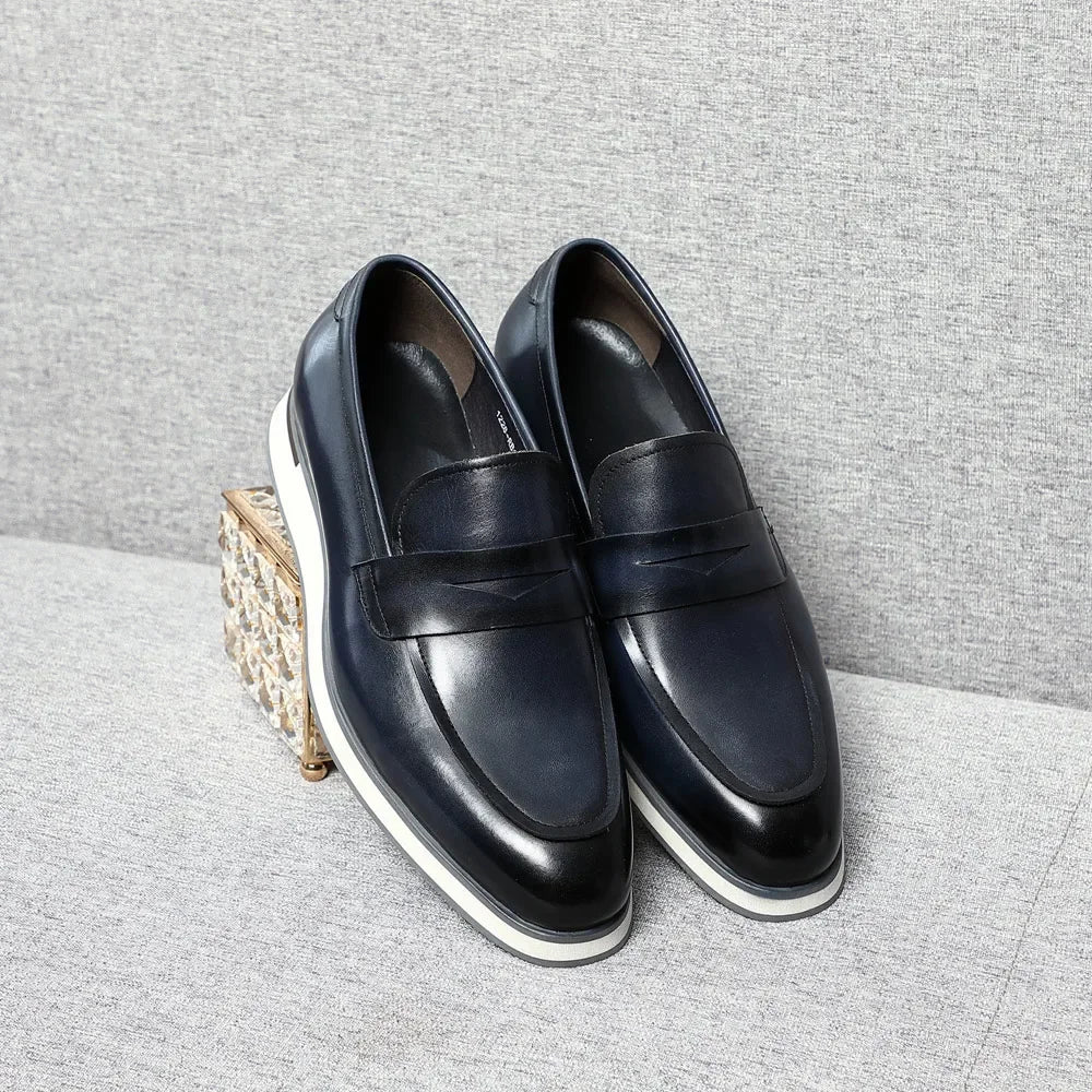 XEBOS Men's Genuine Leather Penny Loafers Casual Shoes