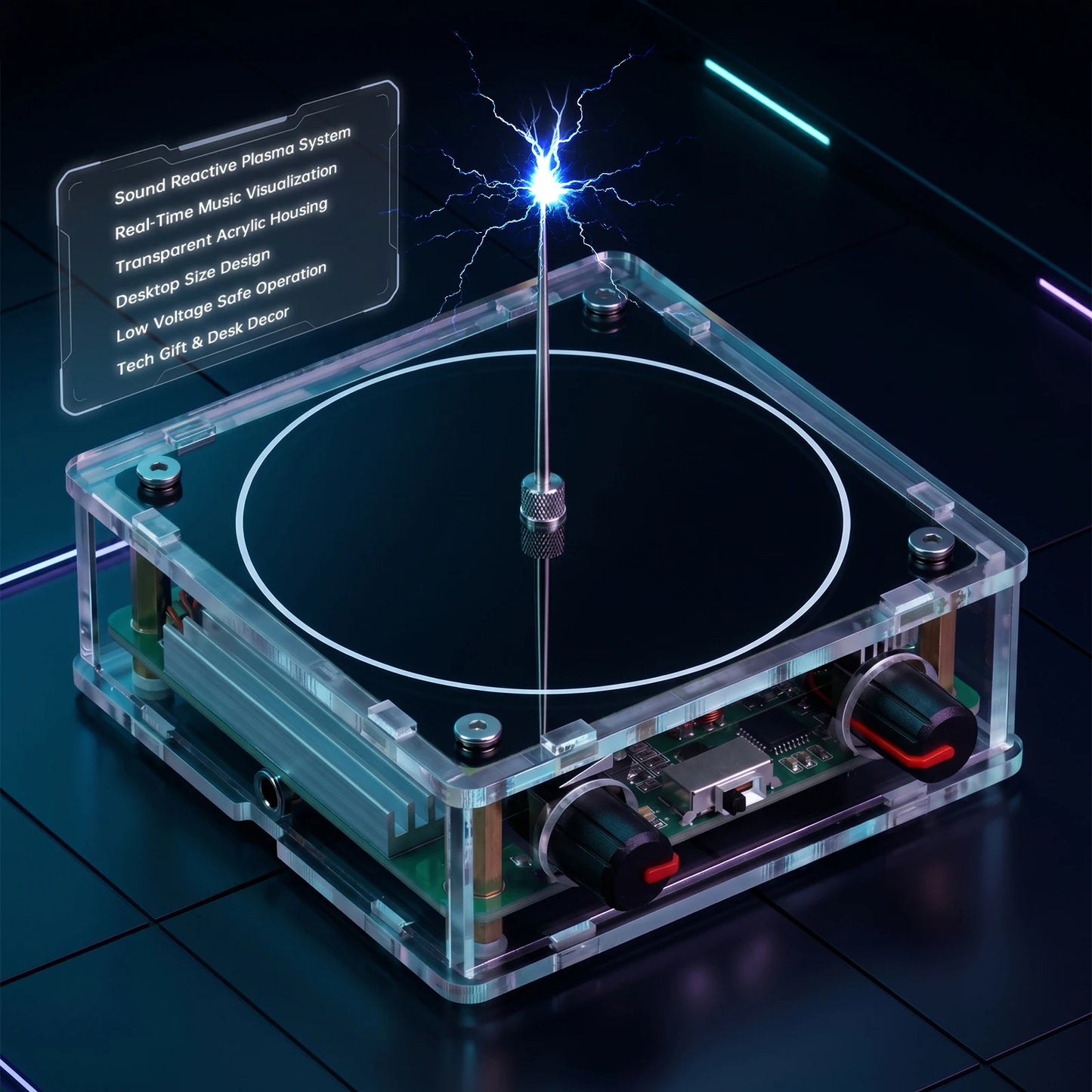 Music Coil Bluetooth And AUX Music Box With Interactive Lightning Show Sound Reactive Plasma Arc Desktop Display