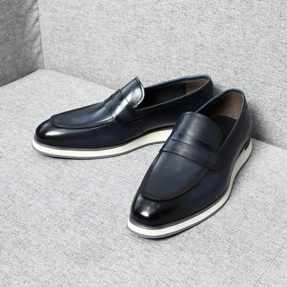 XEBOS Men's Genuine Leather Penny Loafers Casual Shoes