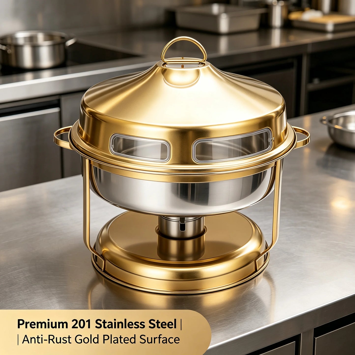 9L Chafing Dish Buffet Set, Stainless Steel Food Warmer with Top Lid, Buffet Servers and Warmers for Parties and Events, Gold
