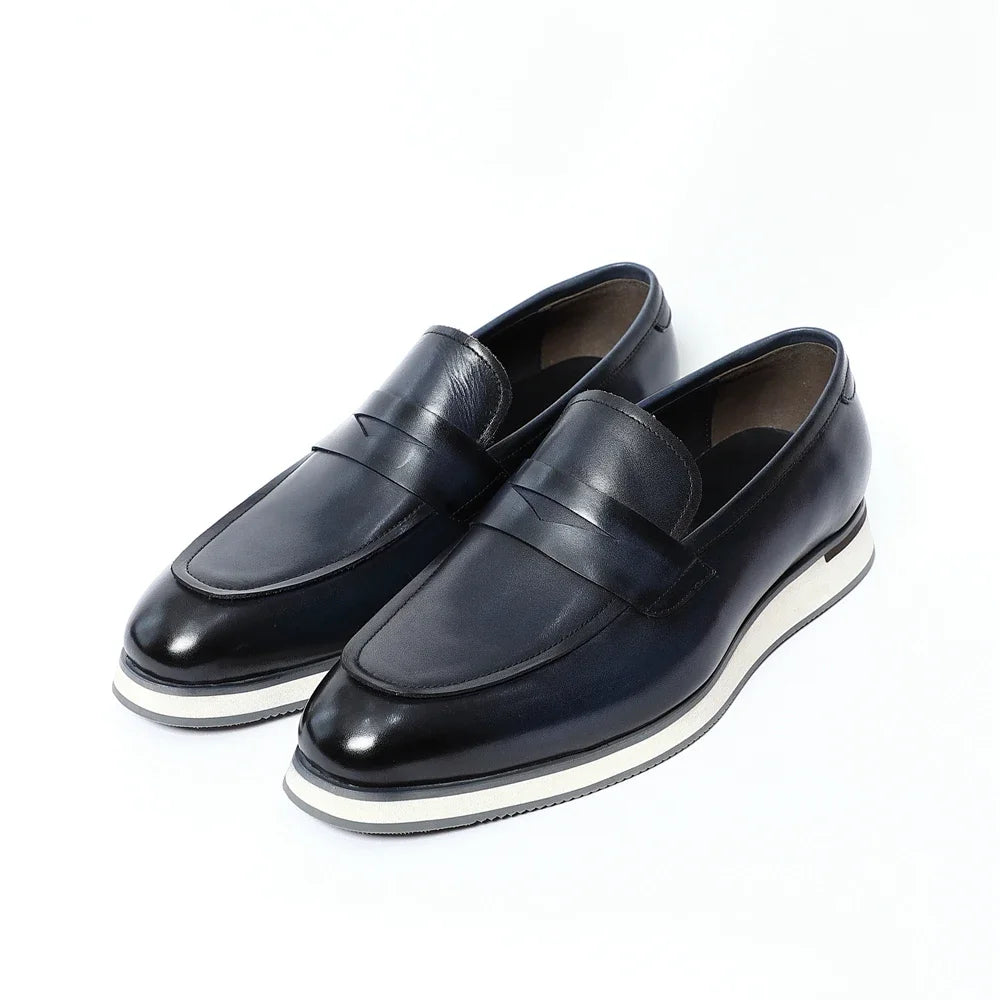 XEBOS Men's Genuine Leather Penny Loafers Casual Shoes