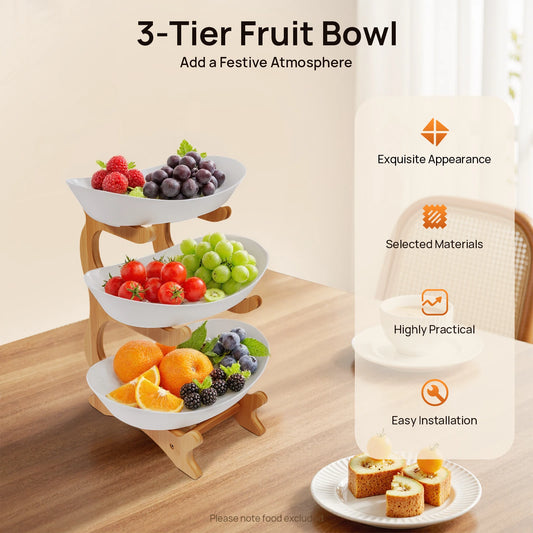 Hign-Concerned 3 Tier Fruit Plate With Bamboo Wood Stand