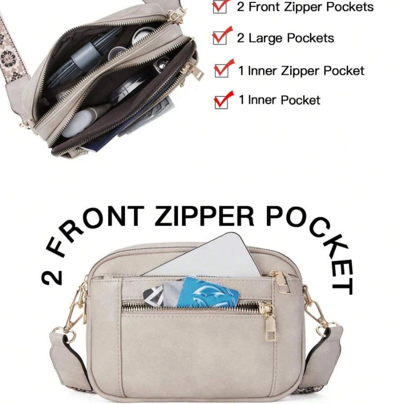 New Quilted Embroidery Grid Colorblocking Retro Shoulder Bag Zipper Shoulder Crossbody Purse Small Square Bag