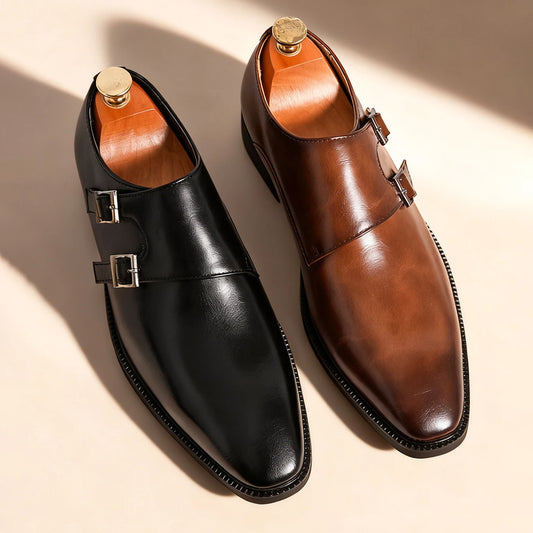 Abfuber Men Monk Strap Dress Shoes With Pointed Toe Buckle Office Wedding