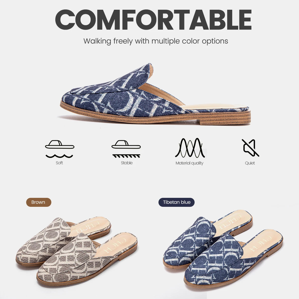 CHCHCN Luxury Summer Slippers Womens Low Heel Sandals Beach