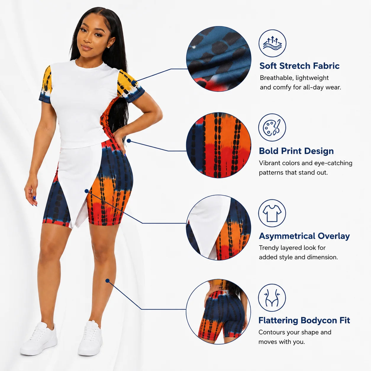 Plus Size Women’s Two-Piece Set – Short Sleeve Top with Tie-Dye Biker Shorts for Active Casual Outings