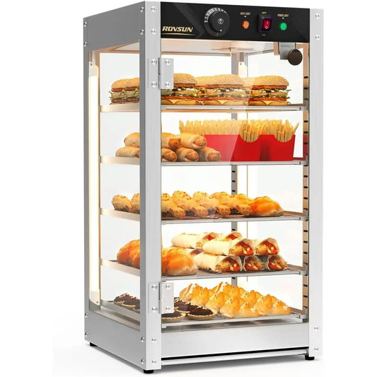 5-Tier Commercial Food Warmer With LED Lighting And Glass Door