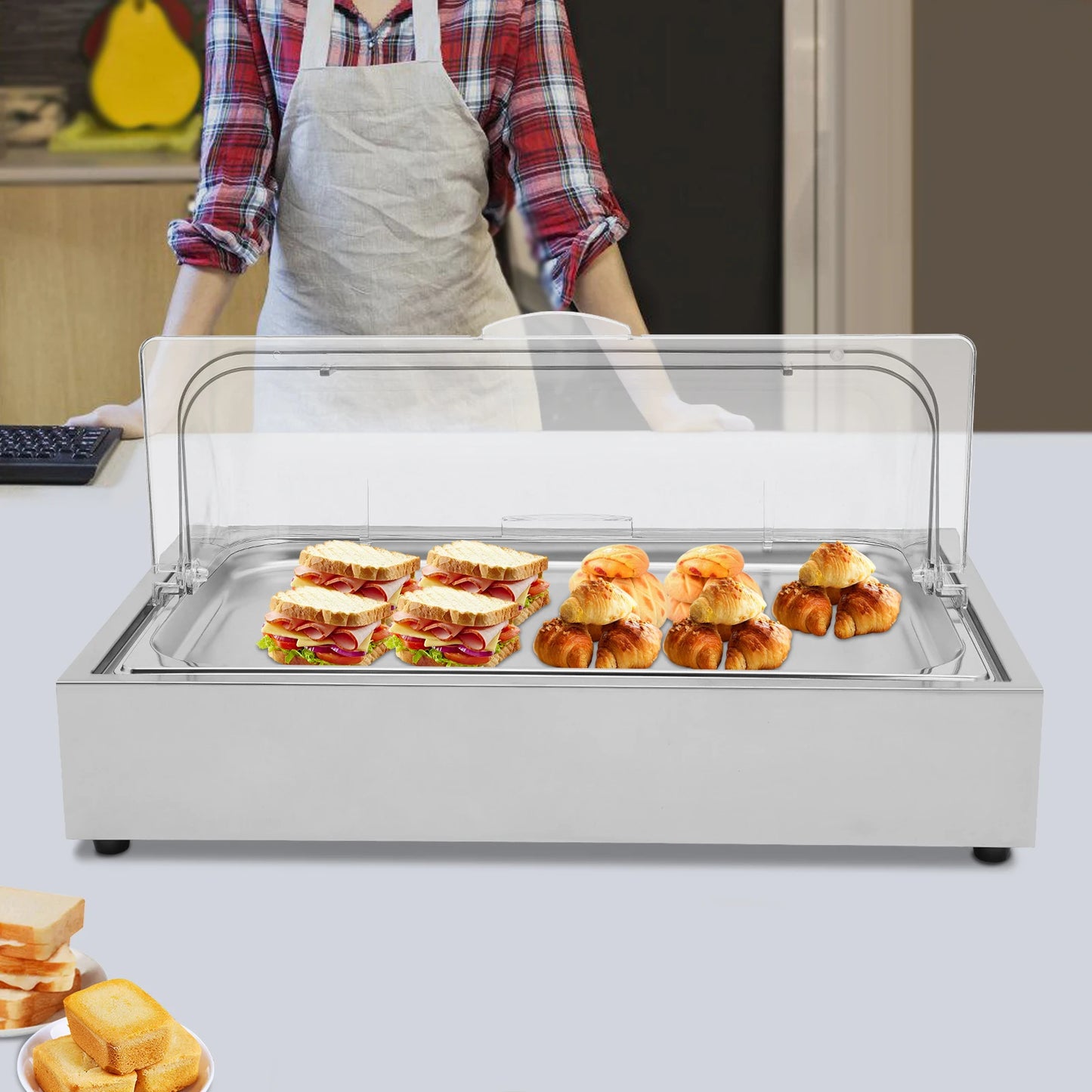 Bymaocar Stainless Steel Ice Display Tray Built In Pan