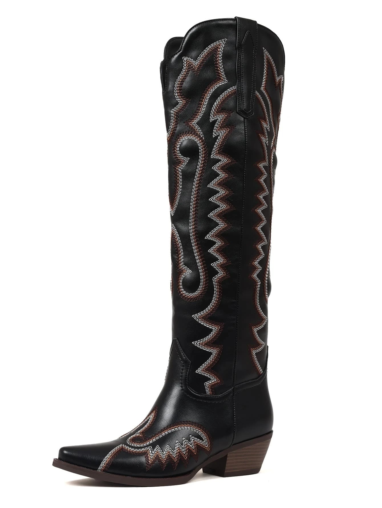 Womens Western Cowboy Boots Embroidered Knee High Boots