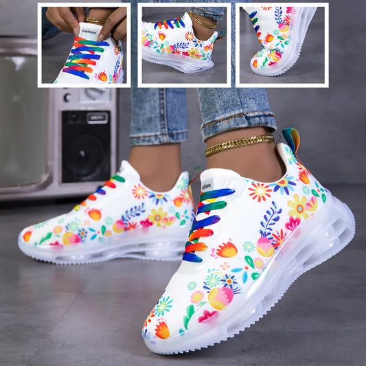 Women Floral Print Air Cushion Sneakers Breathable Nonslip Running Shoes