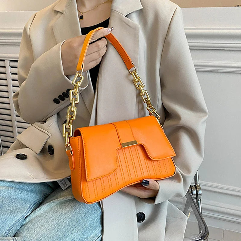 CN Classic Acrylic Chain Shoulder Bag For Women PU Leather