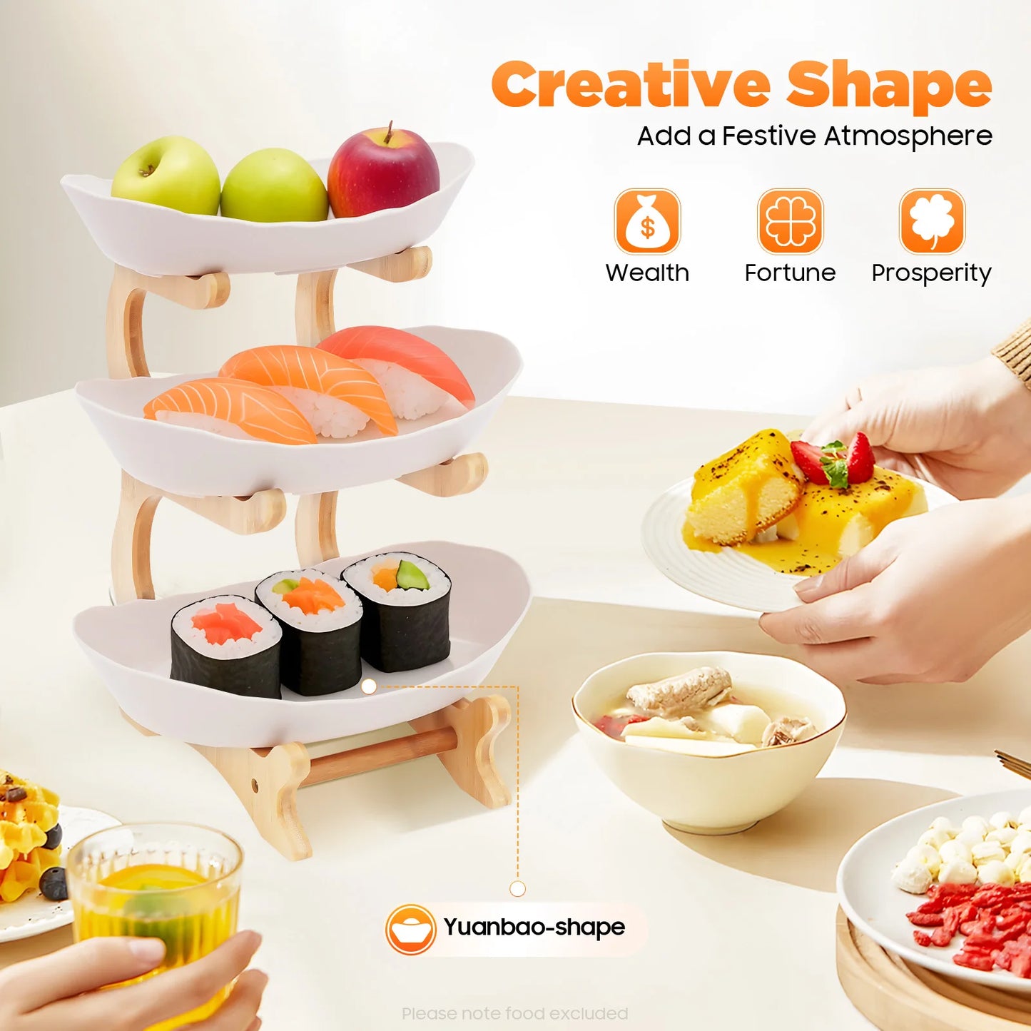 Hign-Concerned 3 Tier Fruit Plate With Bamboo Wood Stand
