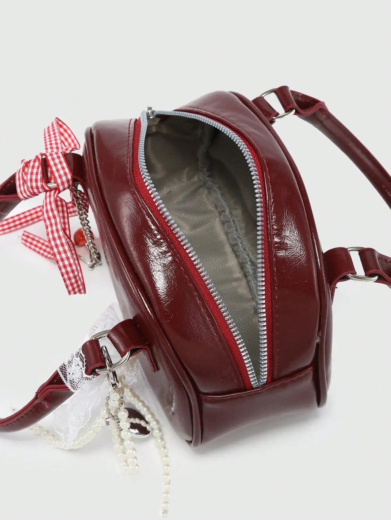 Womens Ballet Style Cherry Pearl Bow Mini Handbag Purse Kawaii
