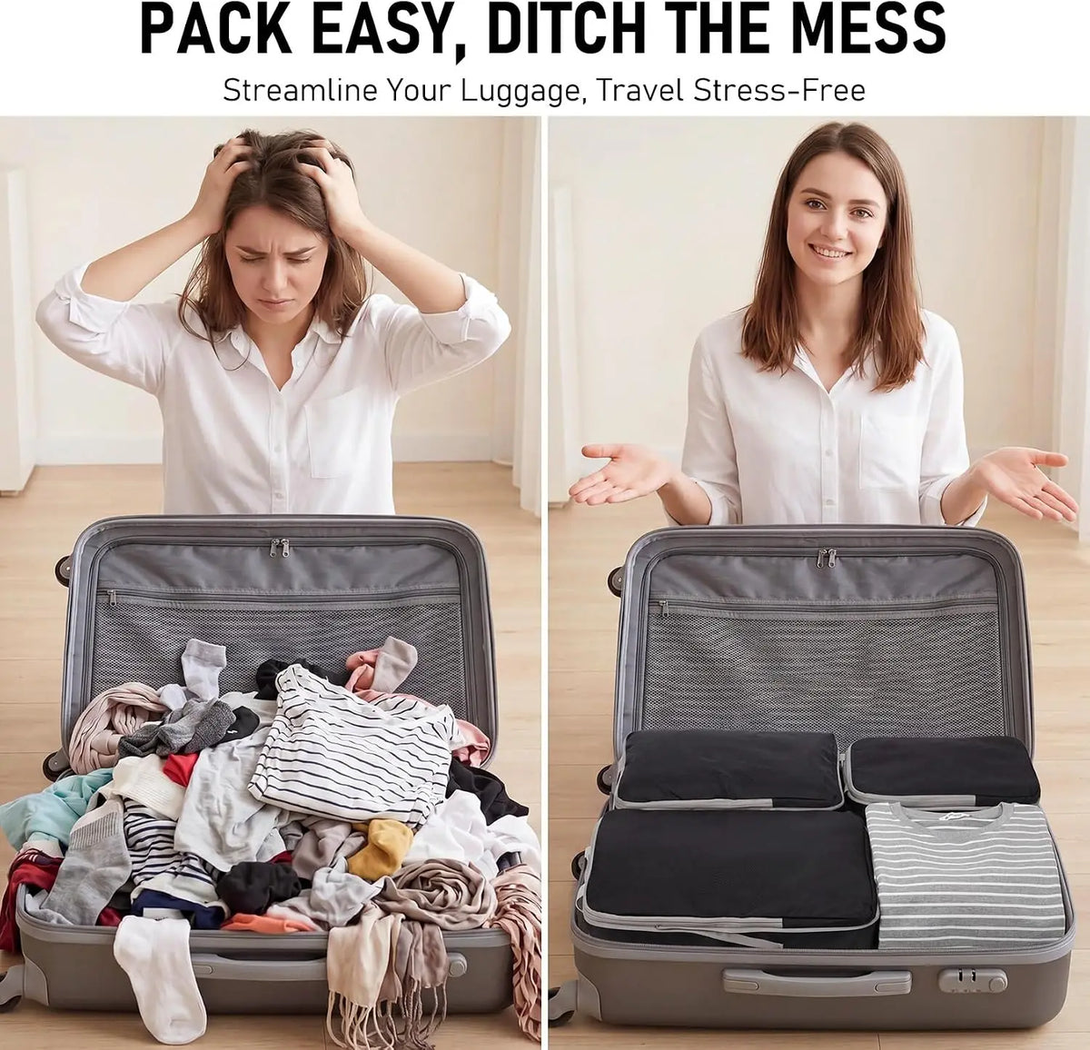 4Pcs/Set Travel Compression Packing Cubes Bag S/M/L/X Portable Suitcase Clothes Organizers Waterproof Luggage Storage Cases Drawer Bags for Travel