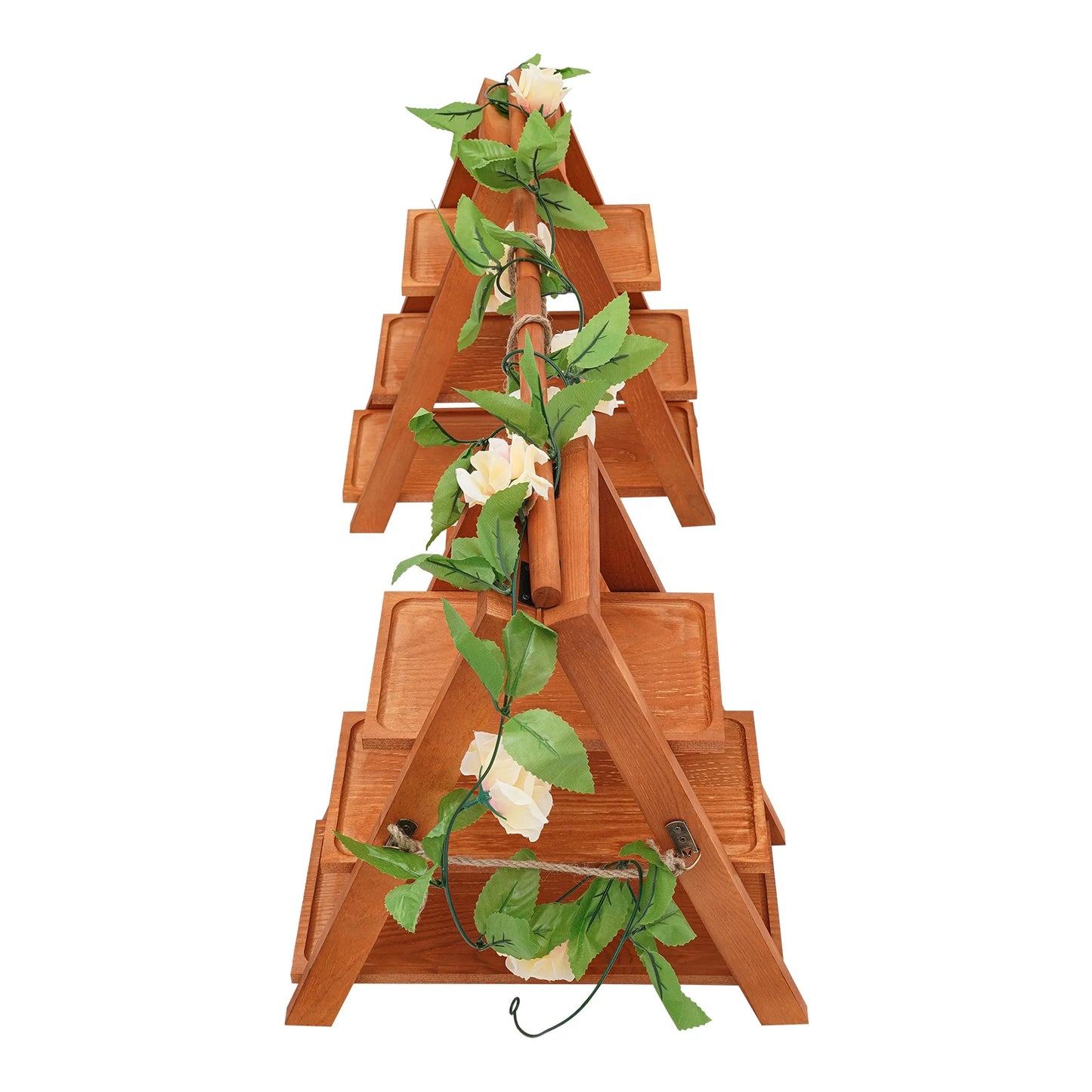 3-Tier Wooden Cupcake & Dessert Display Stand with Swing and Flower Decoration Removable Tray  Party Food Display Set for Cake Snack Fruit Chips Bread Centerpieces Catering