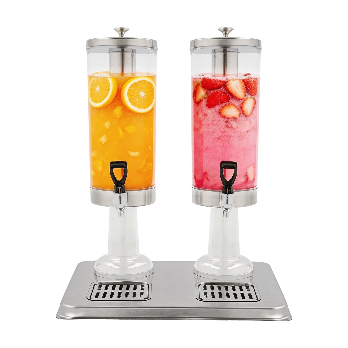 Stainless Steel Drink Dispenser 1.59Gal, 2-Faucet Beverage Dispenser with Centre Ice Core & Drip Trays for Parties