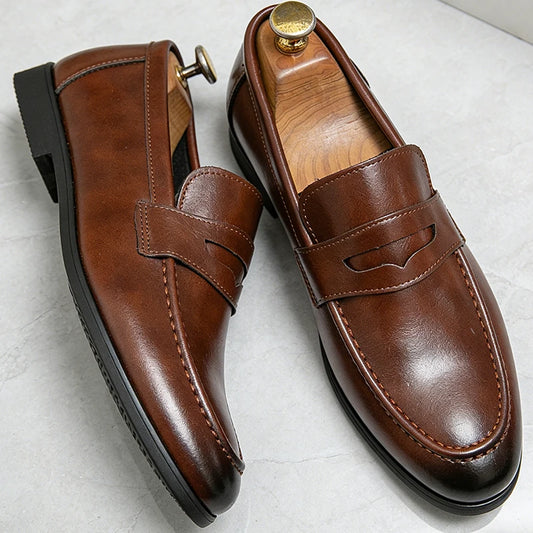 Men Casual Leather Loafers Slip On Dress Shoes Classic
