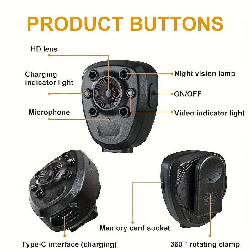 Mini Body Camera Video Recorder Built-in 32GB Memory Card with Night Vision IR & Loop Record HD 1080P, 4-6 HR Battery Life Wear