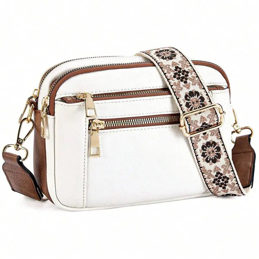 New Quilted Embroidery Grid Colorblocking Retro Shoulder Bag Zipper Shoulder Crossbody Purse Small Square Bag