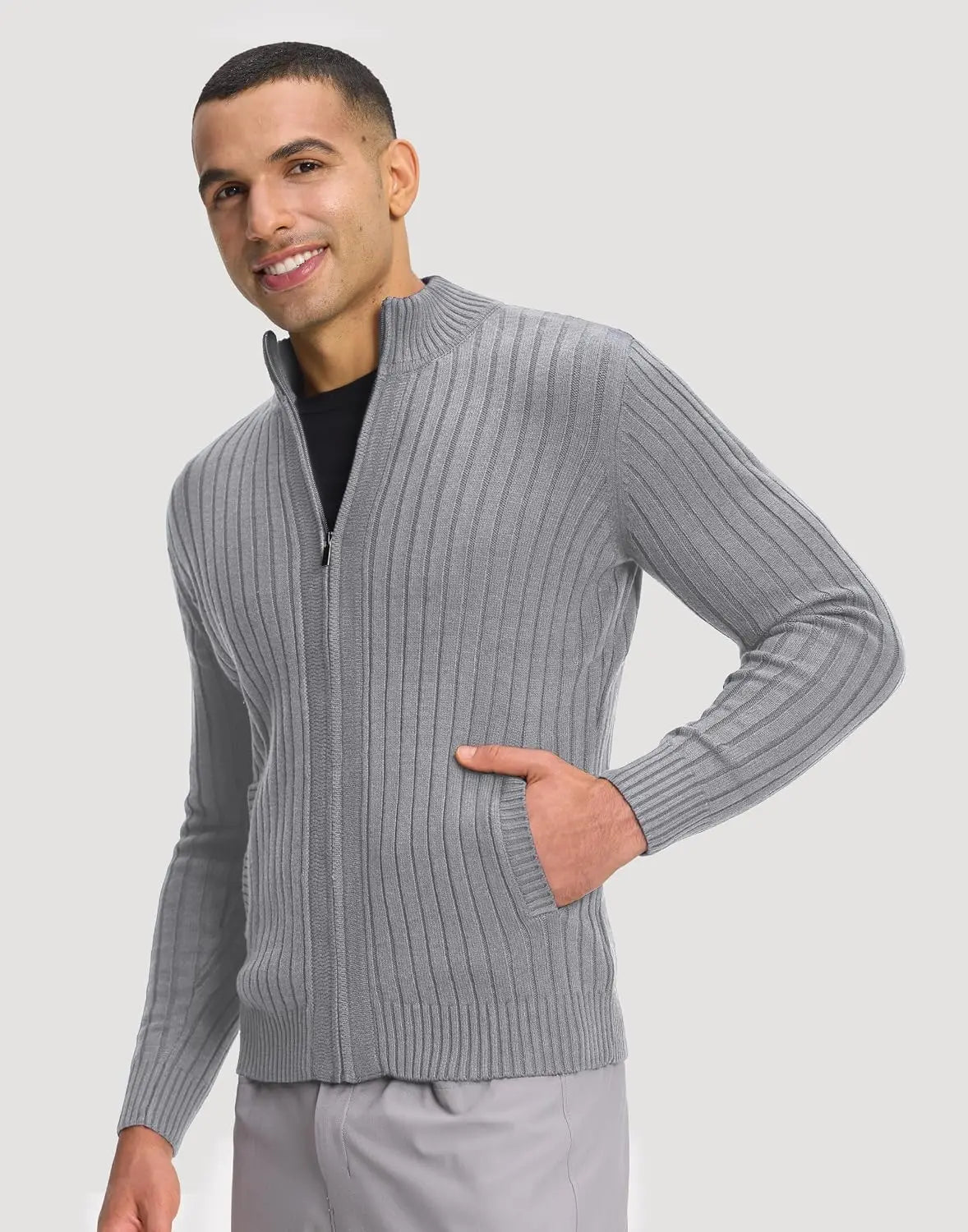 Pioneer Camp Men's Cardigan Sweaters Full Zip Up Slim Fit Stand Collar