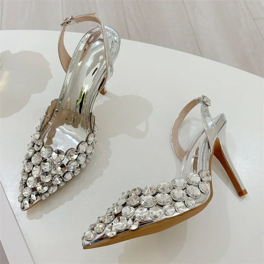 Stiletto Pumps Rhinestone Hollow Strap High Heel Sandals Women Wedding