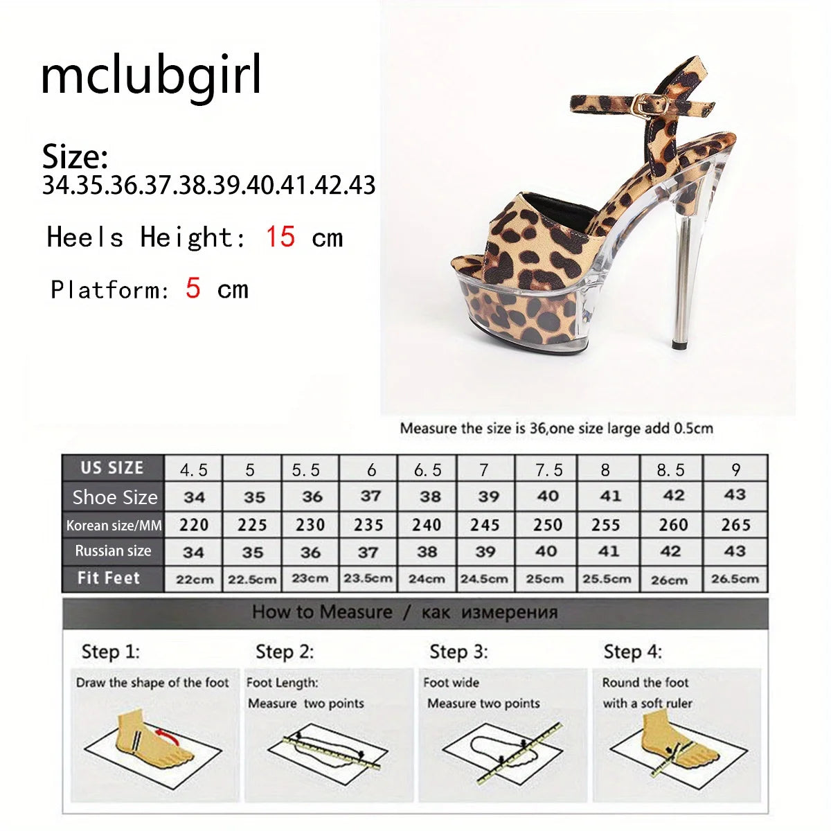 Mclubgirl Leopard Sexy Platform Fish Toe Heels Sandals