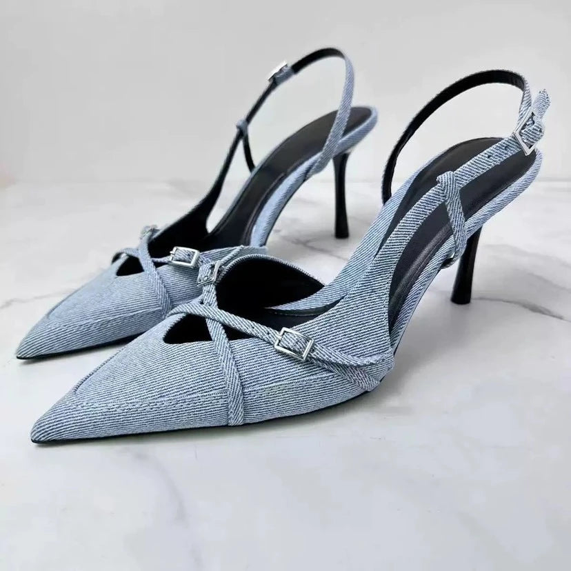 Cross Buckle Strap Pointed Toe British Style Mules For Women