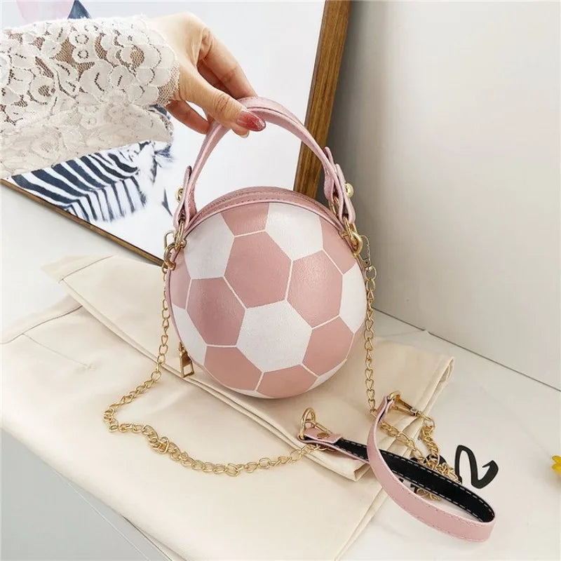 Soccer Shaped Handbag with Top Handle Gold Chain Strap Trendy Novelty Crossbody Purse  Sport Mini Shoulder Bag for Daily Use