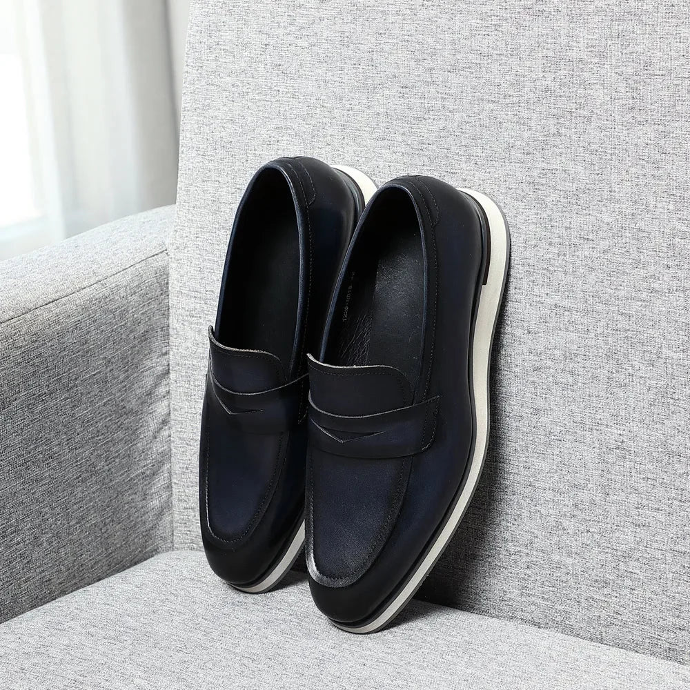 XEBOS Men's Genuine Leather Penny Loafers Casual Shoes