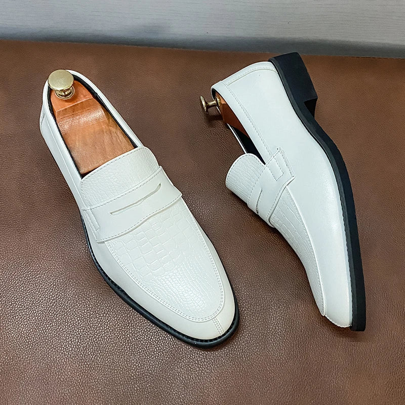 Preautool Mens Leather Slip On Loafers Breathable Dress Shoes Mocassin
