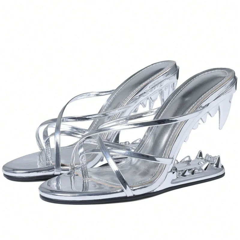 Sexy Womens Open Toe Shark Teeth Strappy Heeled Sandals Pumps