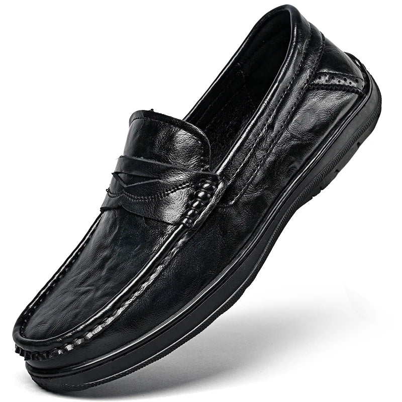 AJON Leather Mens Loafers Slip On Non Slip Formal Shoes