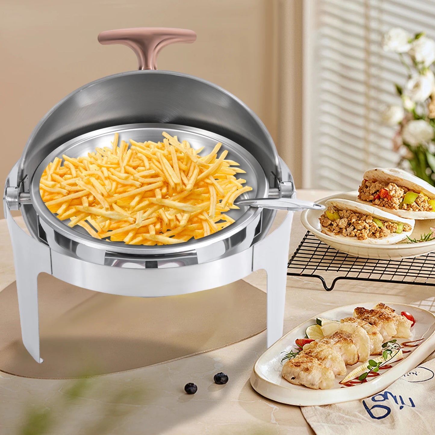 Chafing Dish Round Roll Top Electric Buffet Warmer Stainless