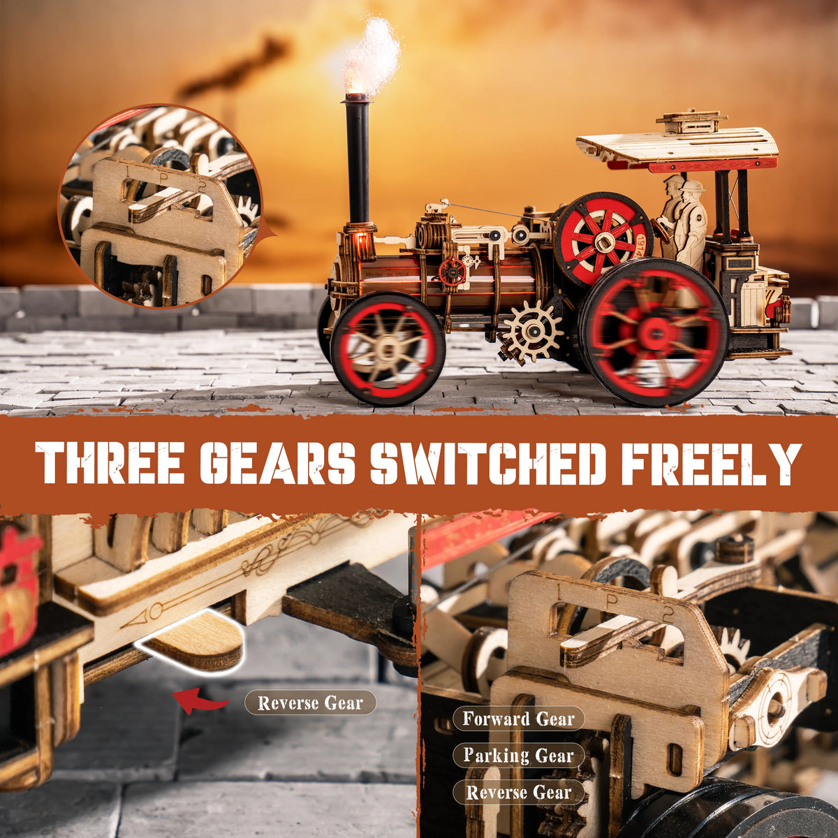 ROKR Wooden 3D Puzzle Steam Engine Mechanical Model Kit