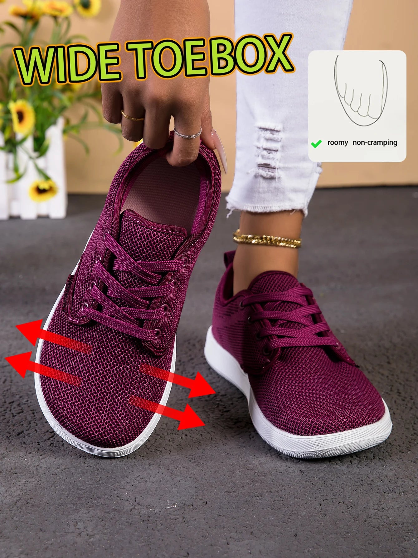 Women Wide Toe Box Walking Shoes Breathable Mesh Sneakers Lightweight