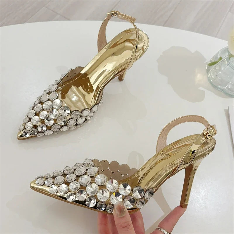 Stiletto Pumps Rhinestone Hollow Strap High Heel Sandals Women Wedding