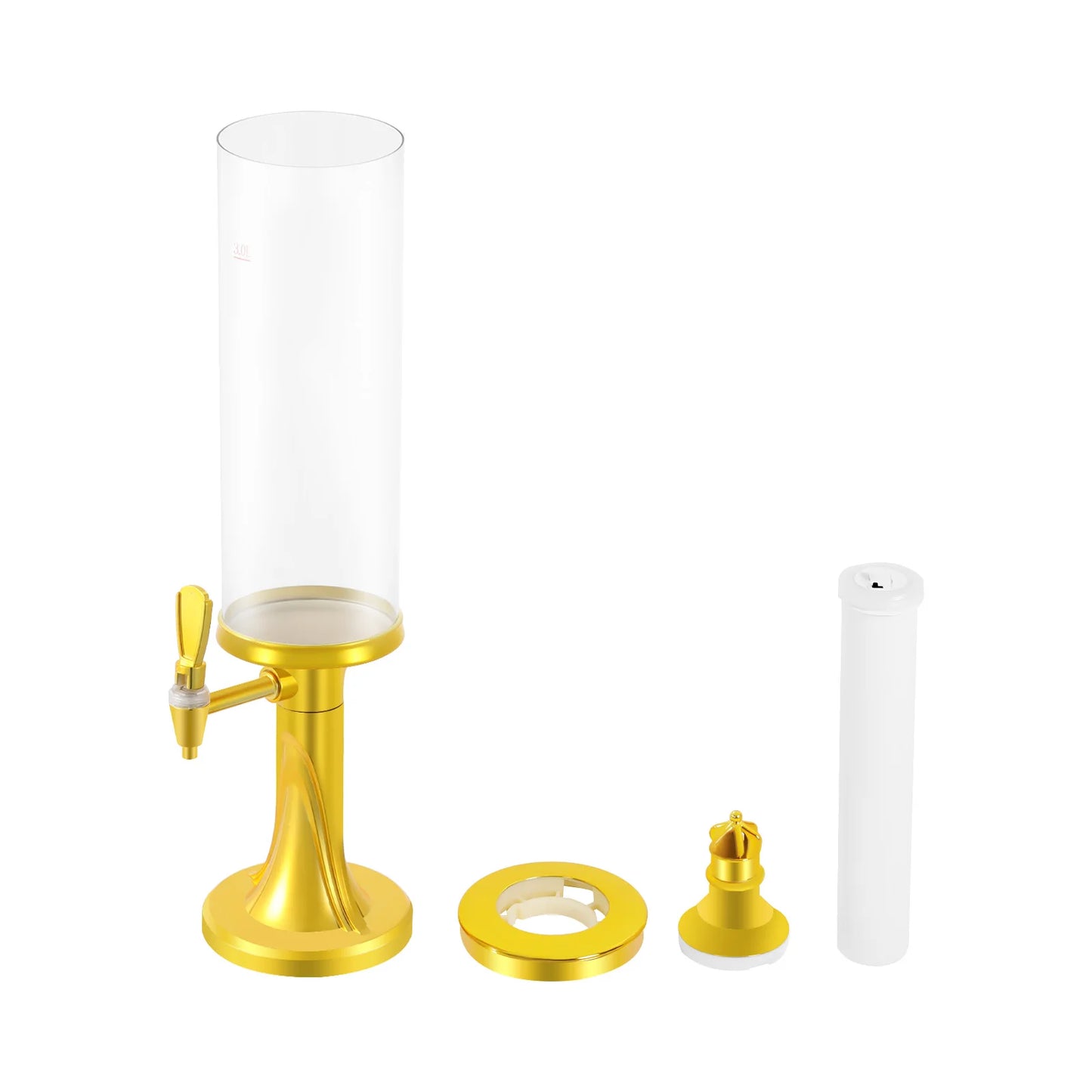 3L Gold Beer Tower Beverage Dispenser with LED Color Changing Light Built-in Ice Tube Cool Drink Dispenser Food Grade PET ABS