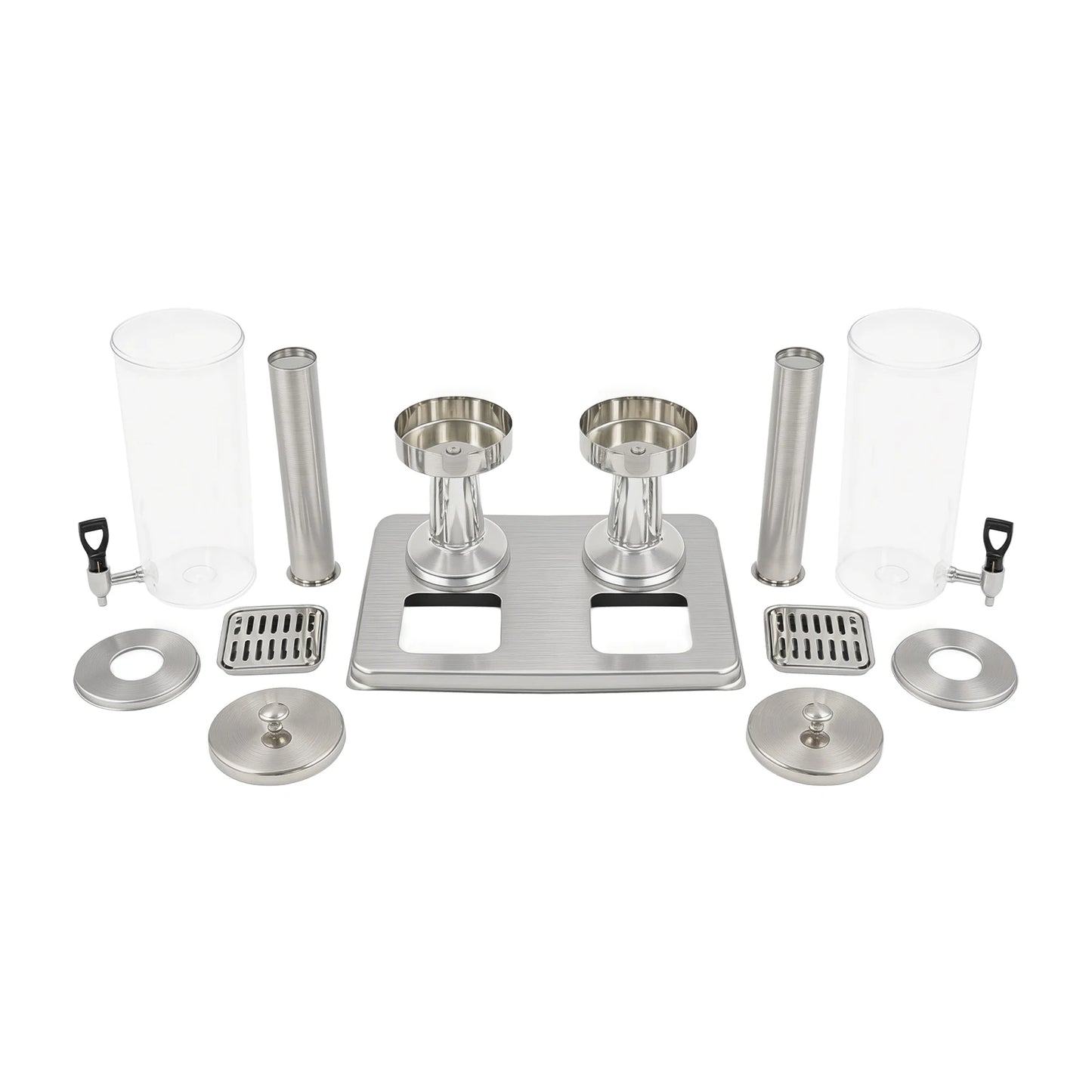 Stainless Steel Drink Dispenser 1.59Gal, 2-Faucet Beverage Dispenser with Centre Ice Core & Drip Trays for Parties