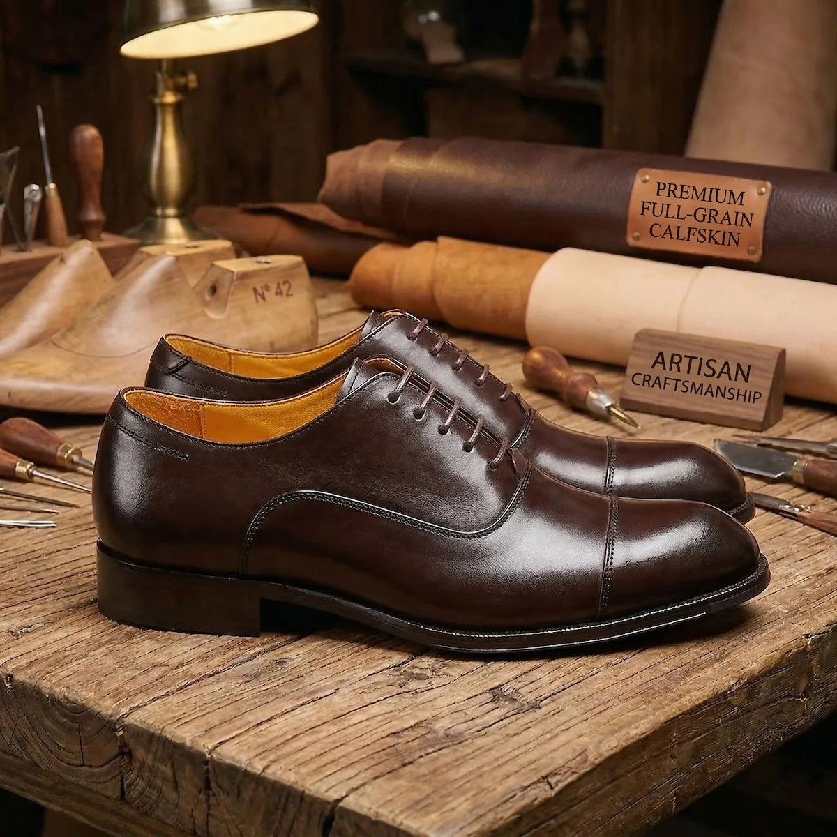 Men's Handmade Oxford Dress Shoes Full-Grain Leather Daily Business Footwear Comfortable Classic Style