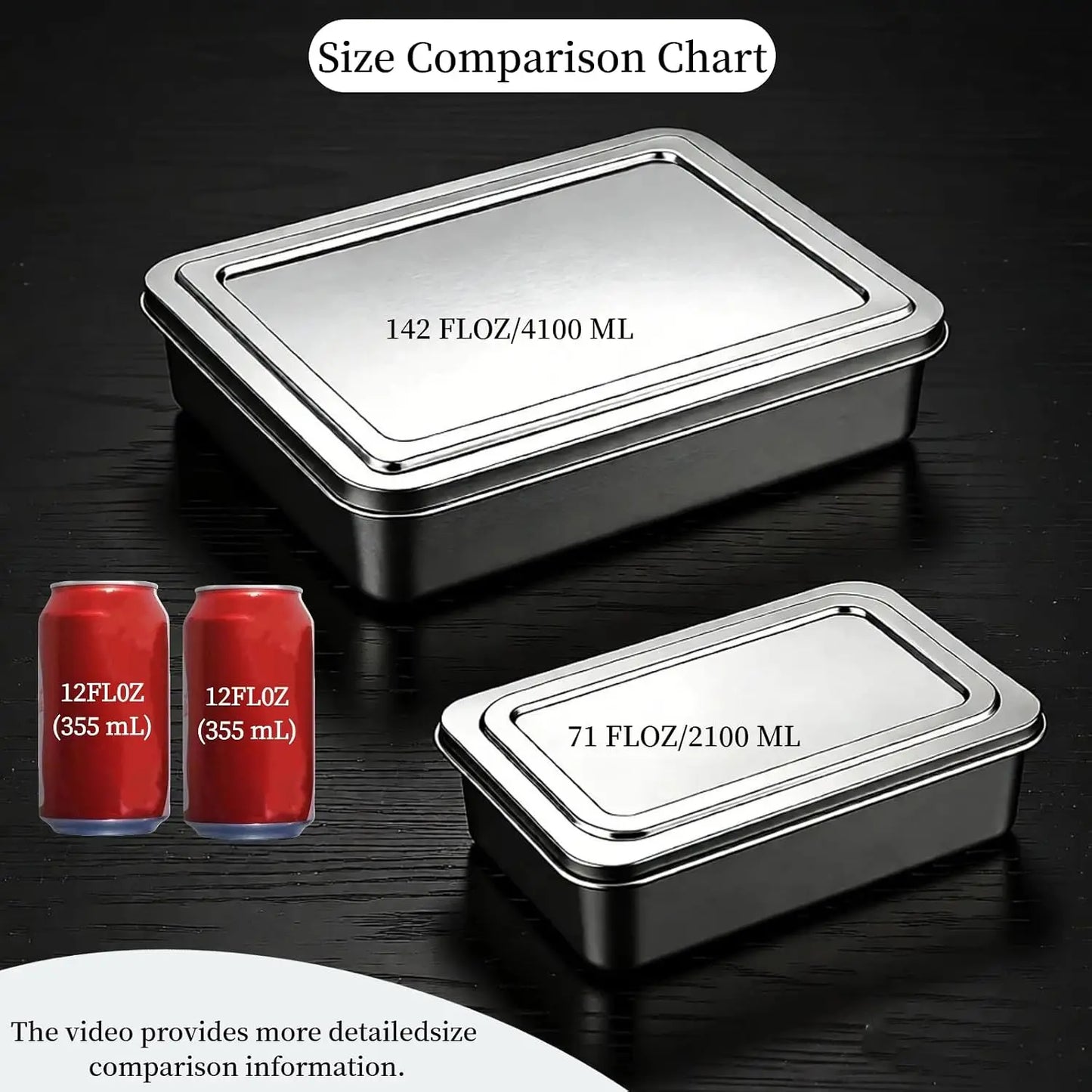 Stainless Steel Food Containers with Steel Lids, Stainless Steel Ice Cream Containers, Refrigerated Prepared Food Storage Boxes, Lidded Containers ,Tiramisu Container(11*9*2.7in/142 Fl Oz 2-pack)