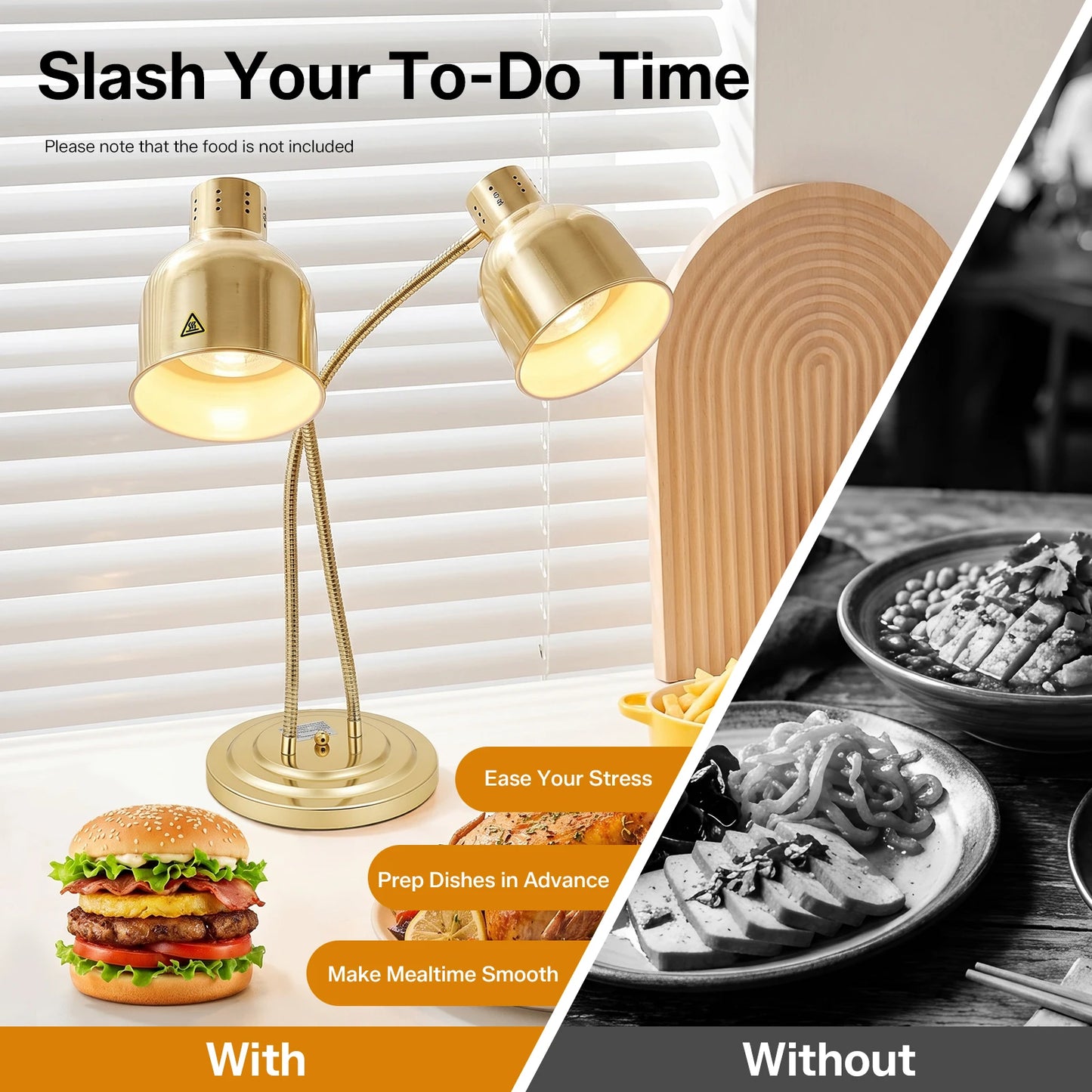 Stainless Steel Food Heat Lamp 500W 2 Head Warming Light