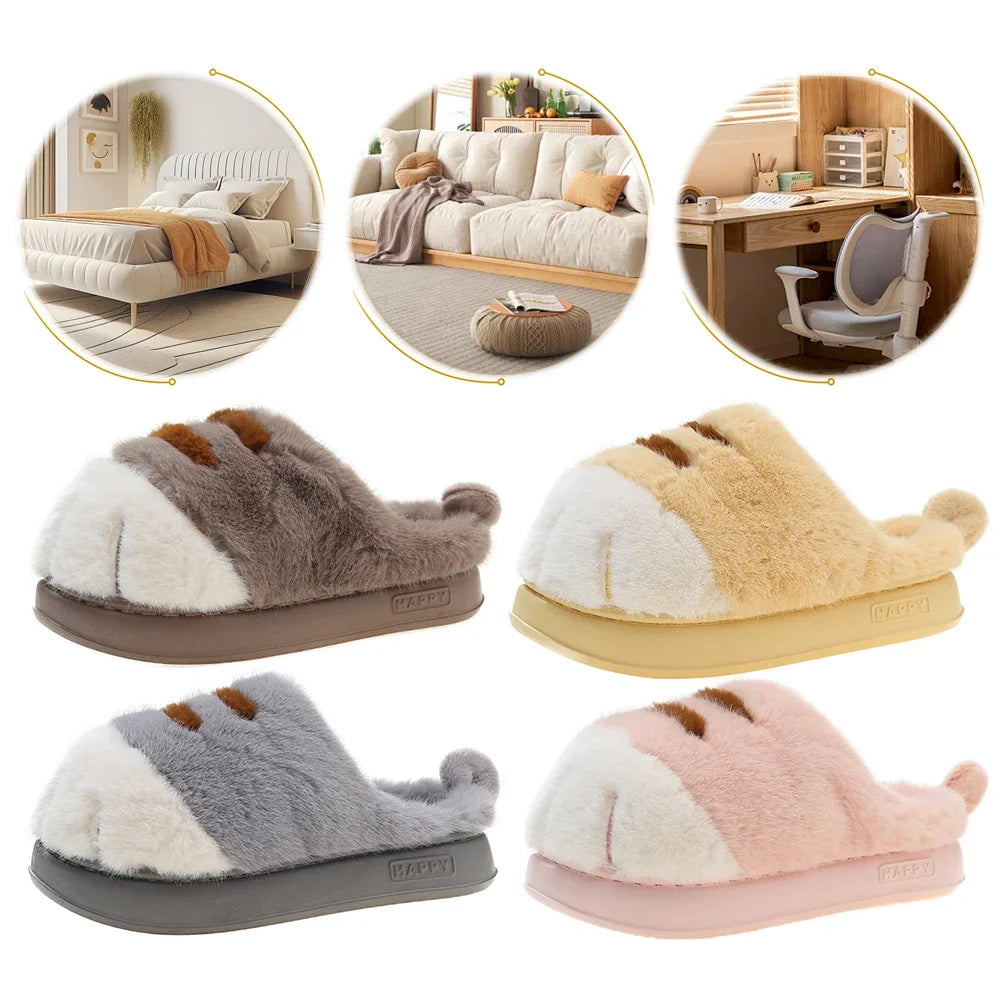 Guangdong CN Cat Paw Plush Slippers Slip On Indoor Winter