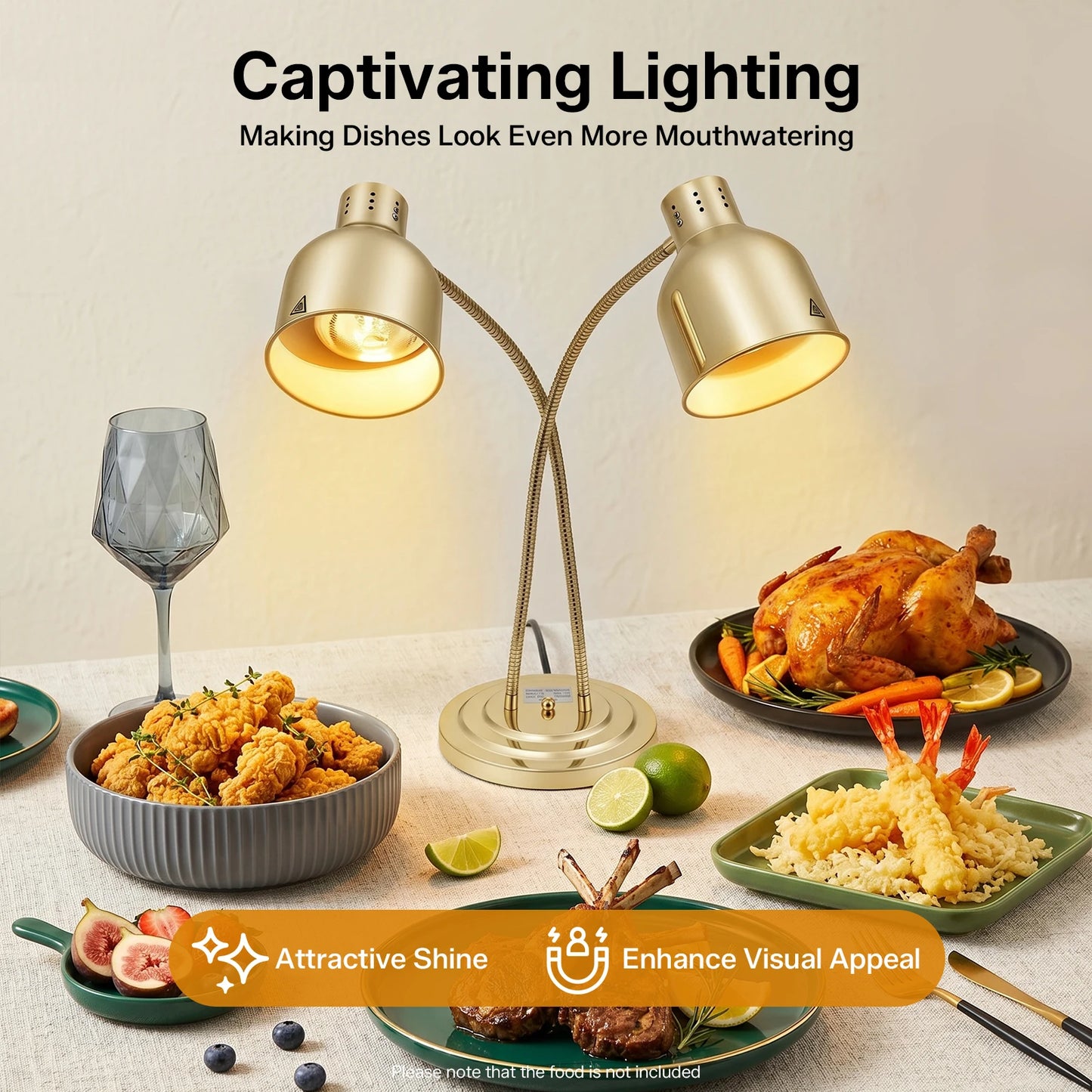 Stainless Steel Food Heat Lamp 500W 2 Head Warming Light